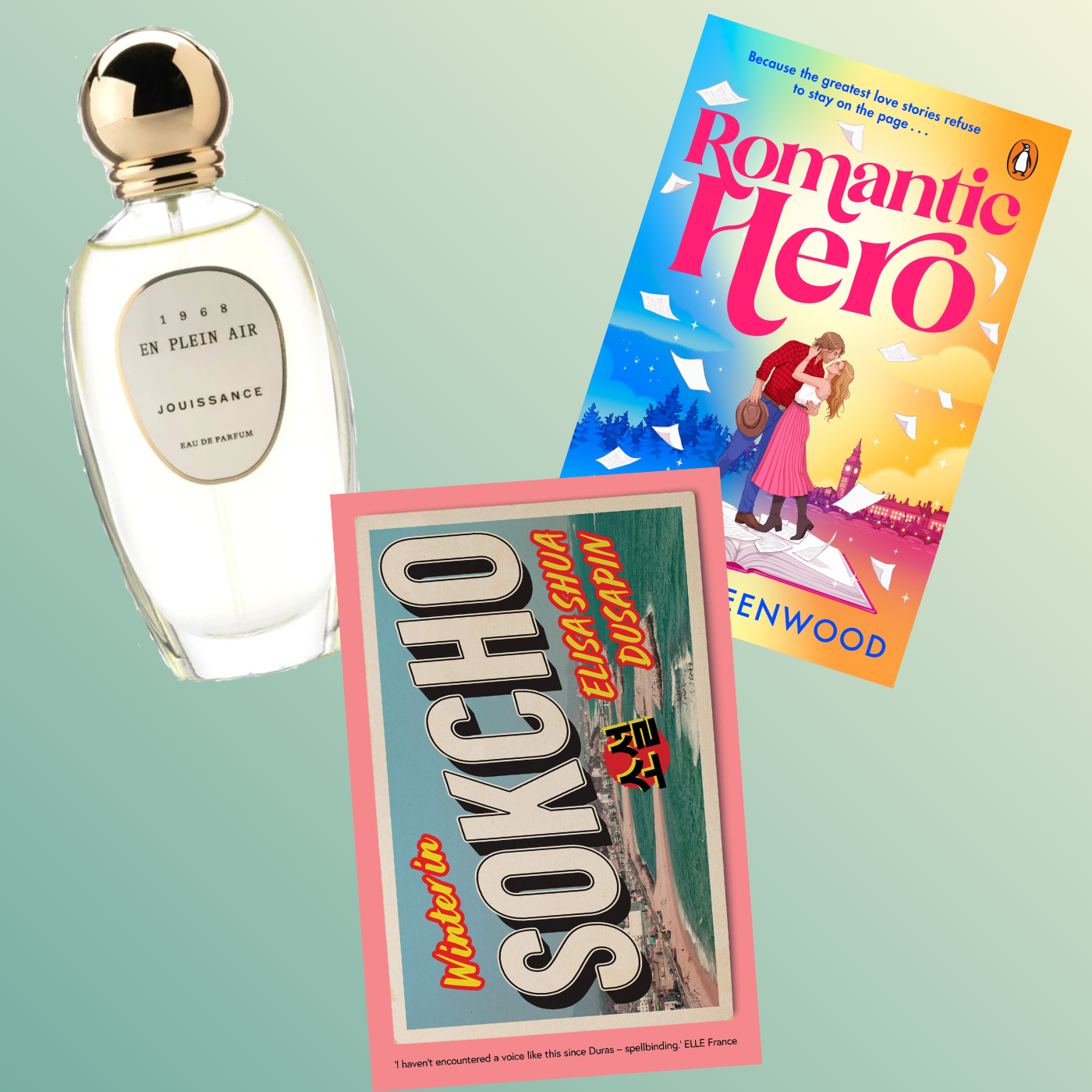 perfume en plein air. Books romantic hero and winter in sokcho