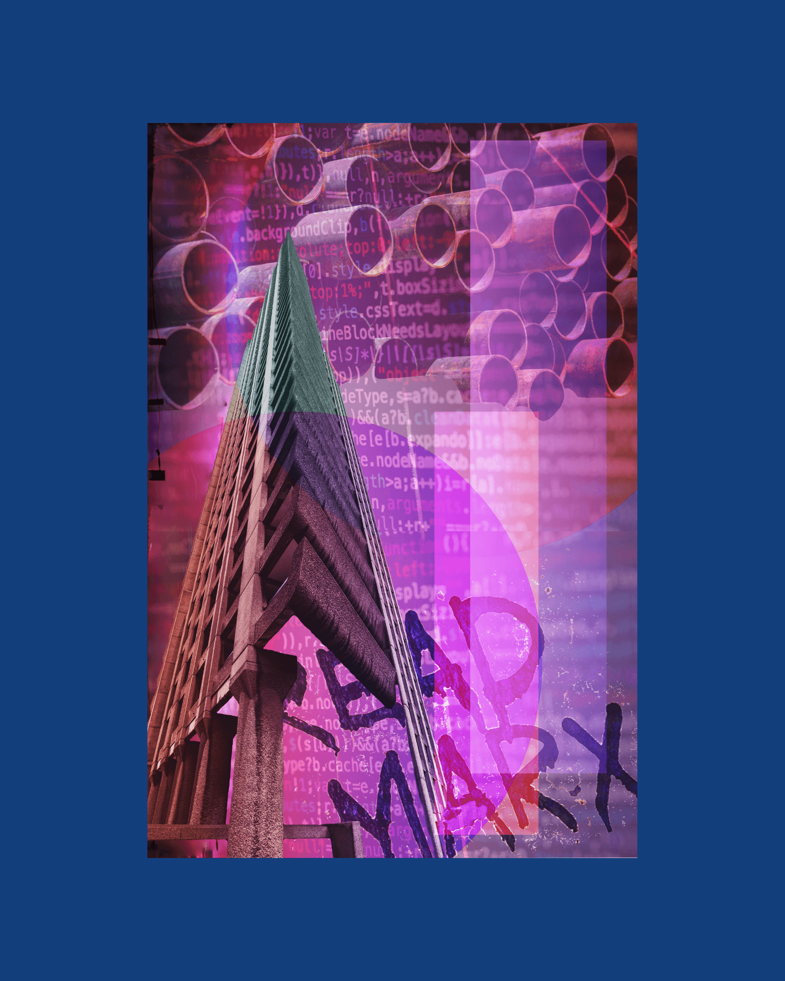 Digital collage representing the Brutalist, concrete home of Felix from the game Felix in the Underrime.